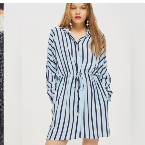 TOPSHOP Striped Button Down Shirt Mini 👗 Dress - Picture 1 of 8